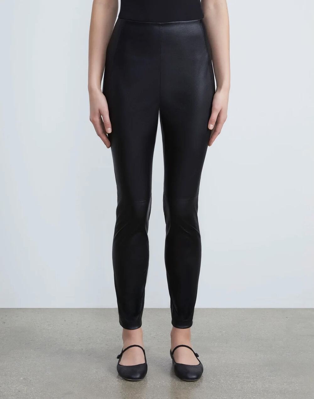 Lafayette 148 Stretch Nappa Lambskin Black Leather Greenwich Legging Size Medium